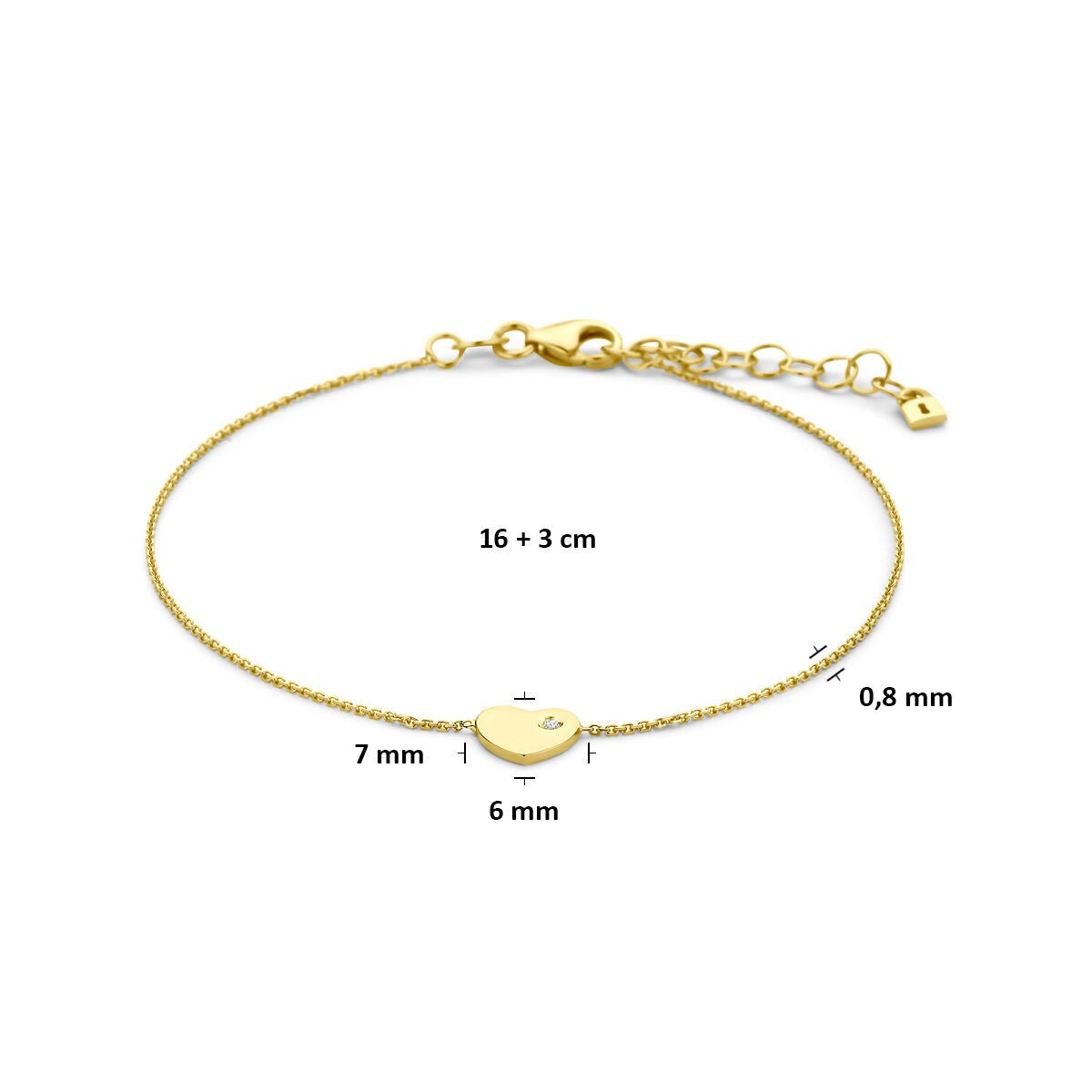 9k Geelgouden armband met hartje en zirkonia