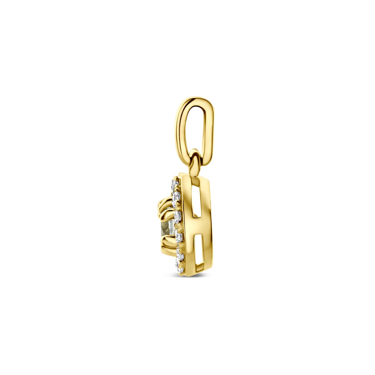 14k Geelgouden hanger met groene amethist en lab grown diamant
