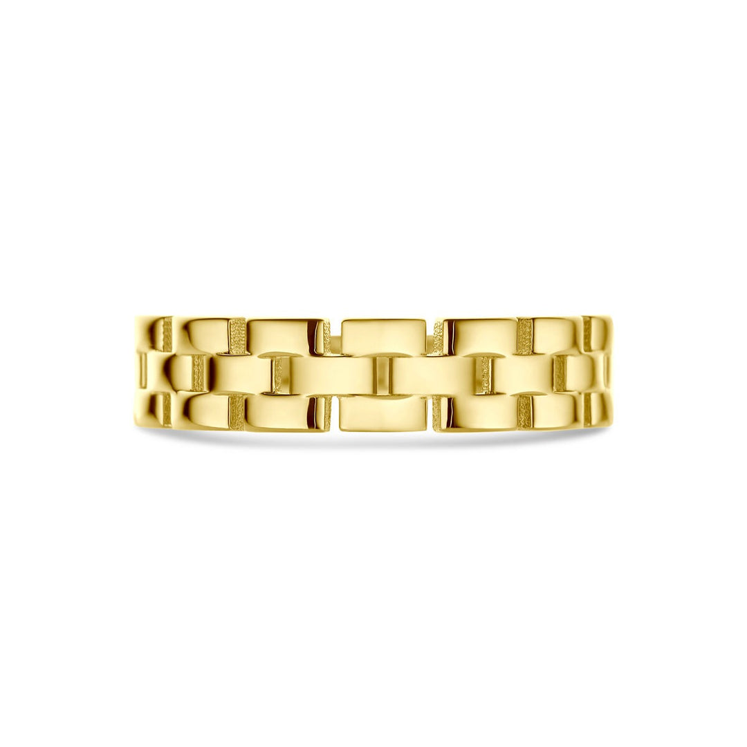 9k gouden damesring met schakelmotief – geelgoud 4,5 mm breed