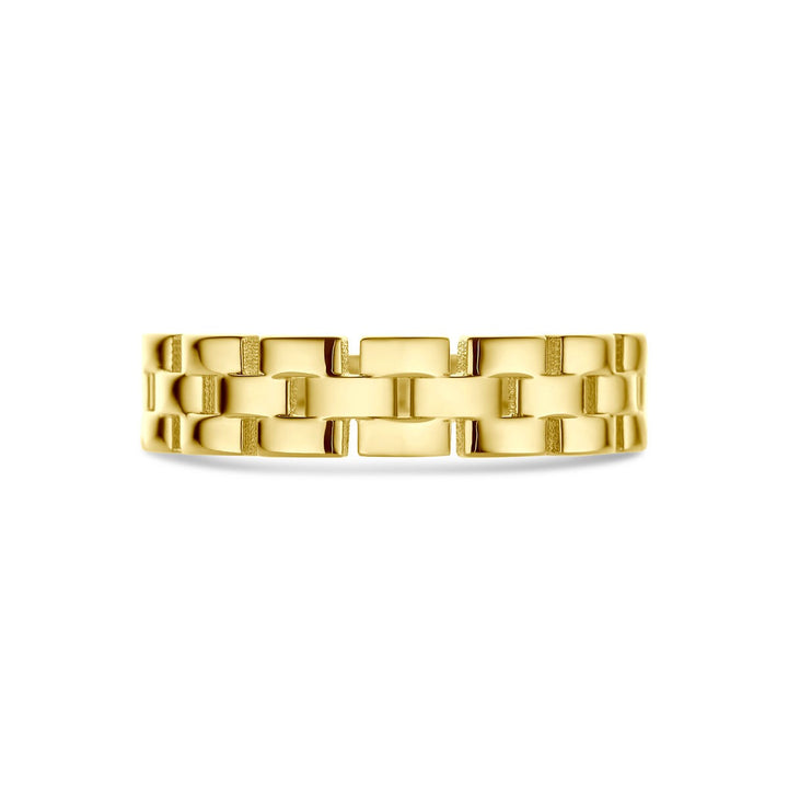 9k gouden damesring met schakelmotief – geelgoud 4,5 mm breed
