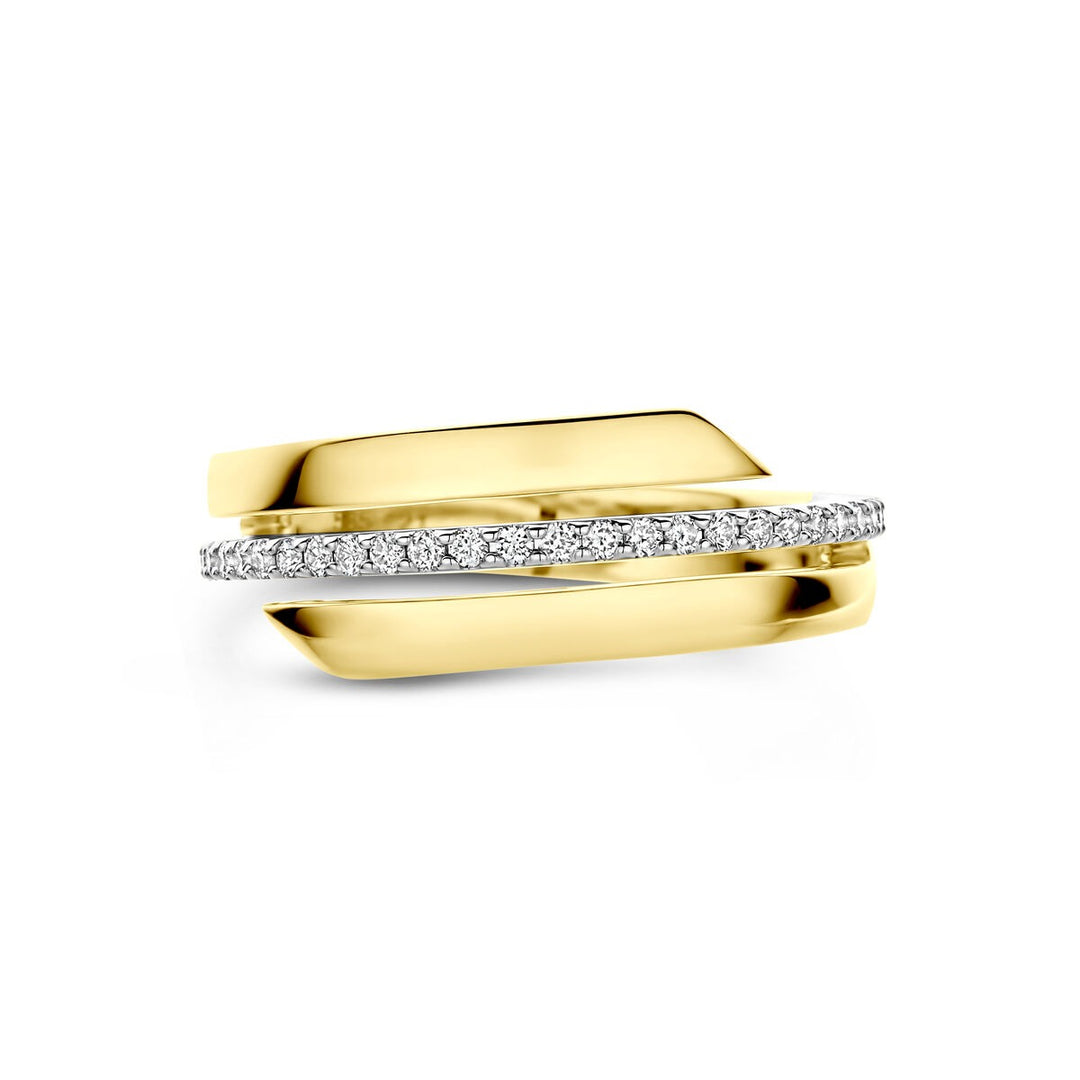 14k bicolor gouden ring met diamant 0.21ct