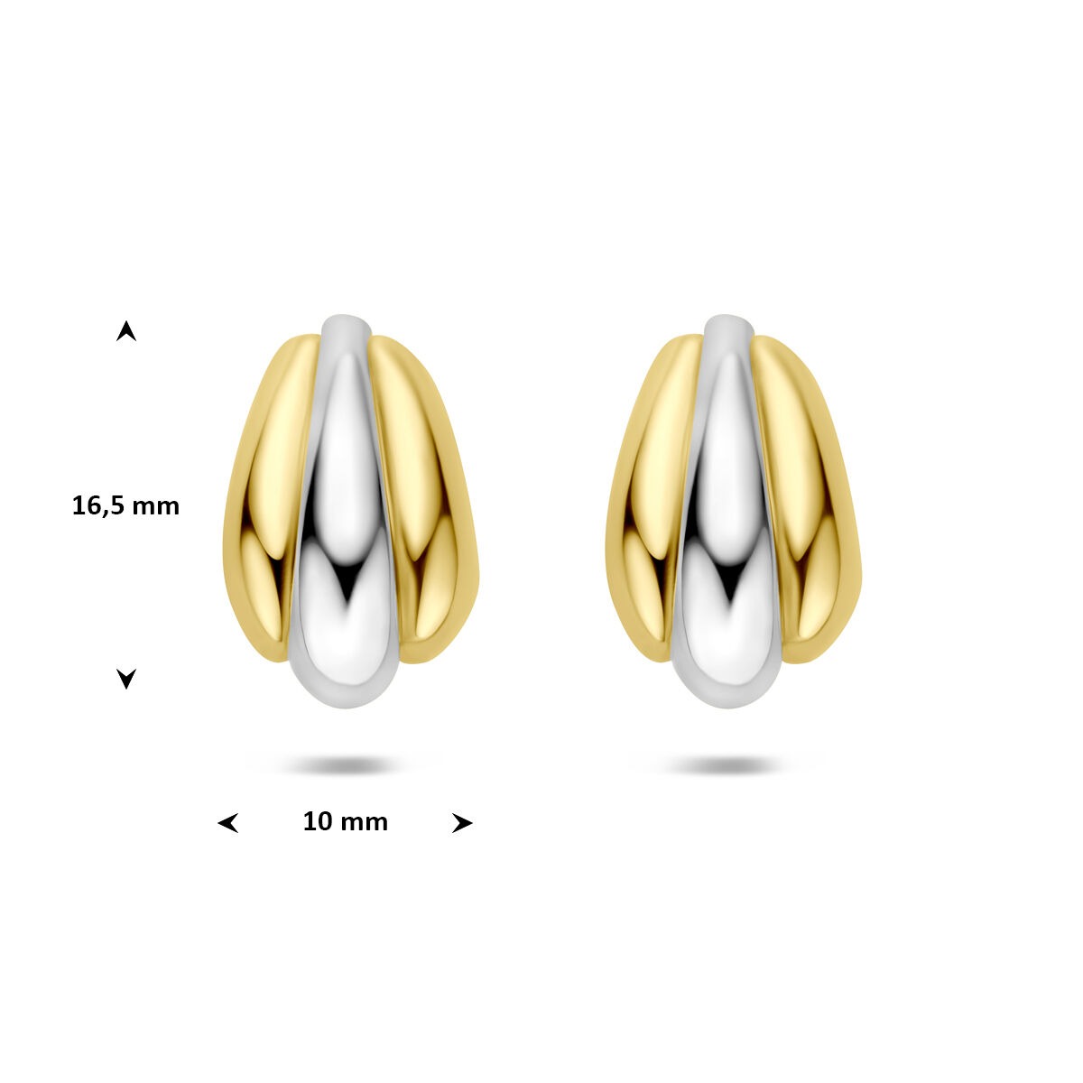 Verguld en Gerhodineerd 925 Zilveren Stekeroorbellen 16,5 x 10 mm