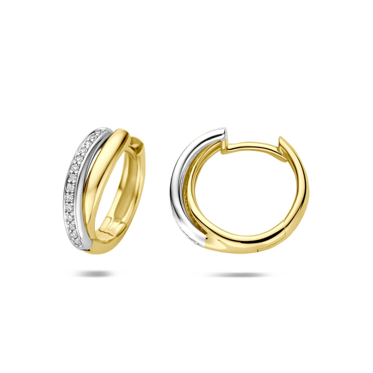 14k Bicolor Klapoorringen met Diamant 0,09 ct