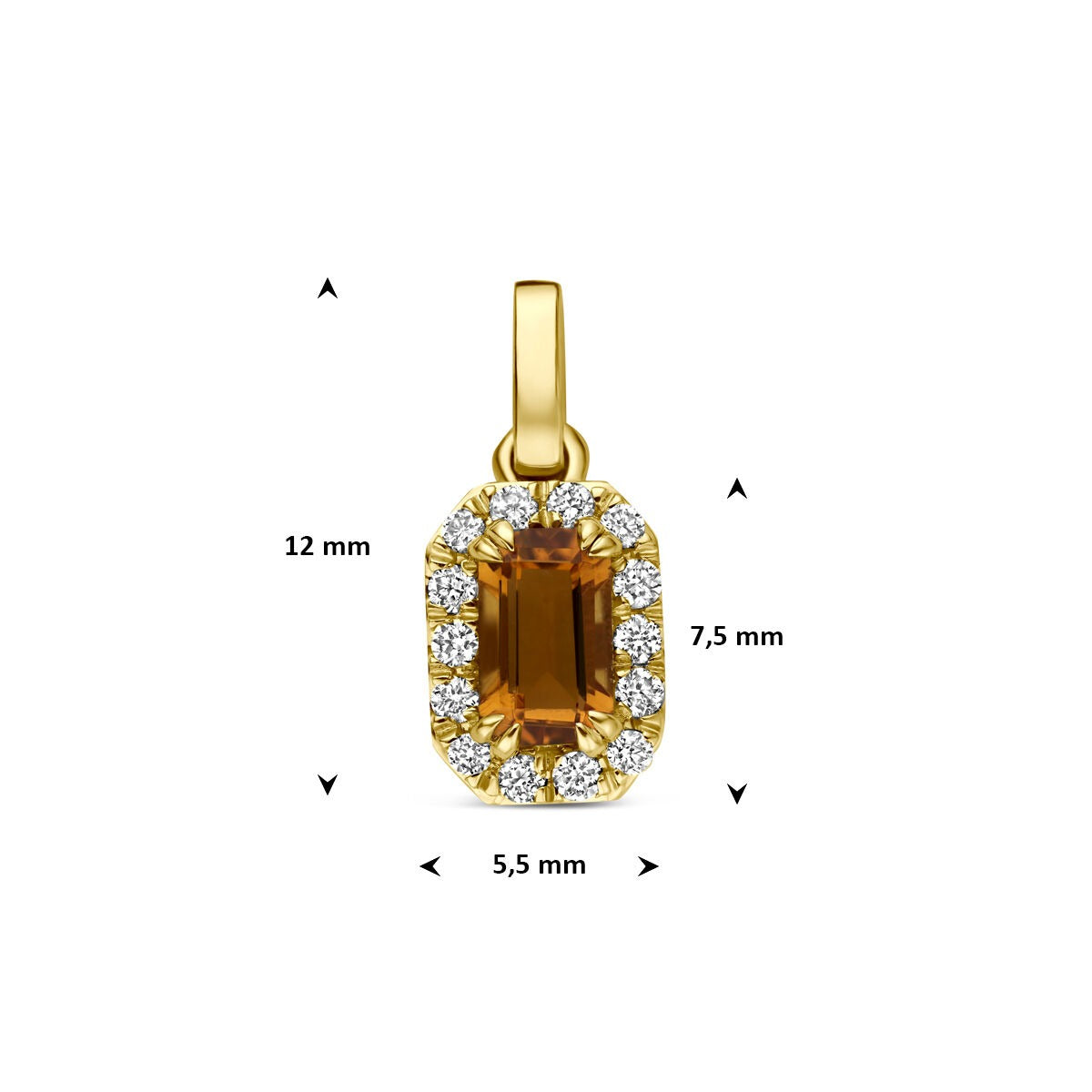 14k Geelgouden hanger met citrien en lab grown diamant