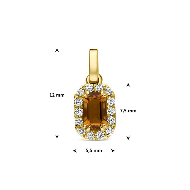 14k Geelgouden hanger met citrien en lab grown diamant