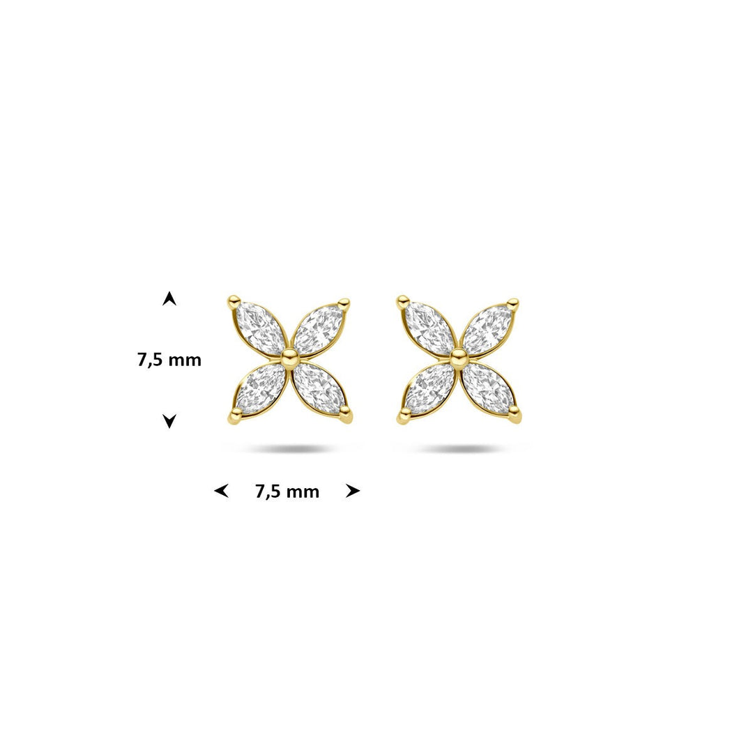 14k Geelgouden oorknoppen met lab grown diamant bloem