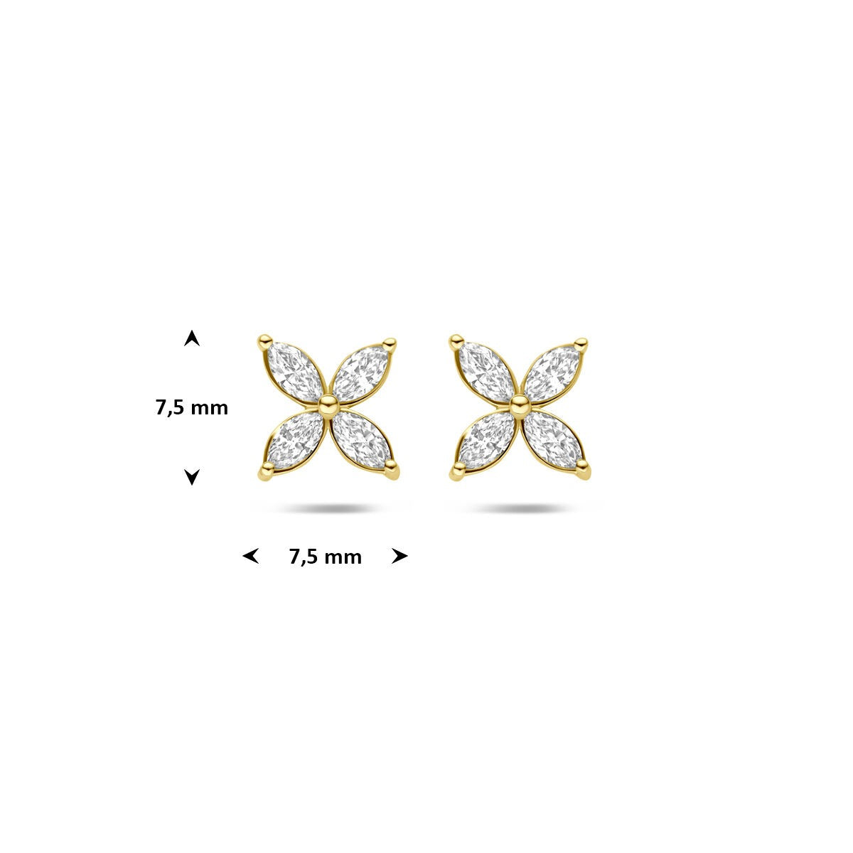 14k Geelgouden oorknoppen met lab grown diamant bloem