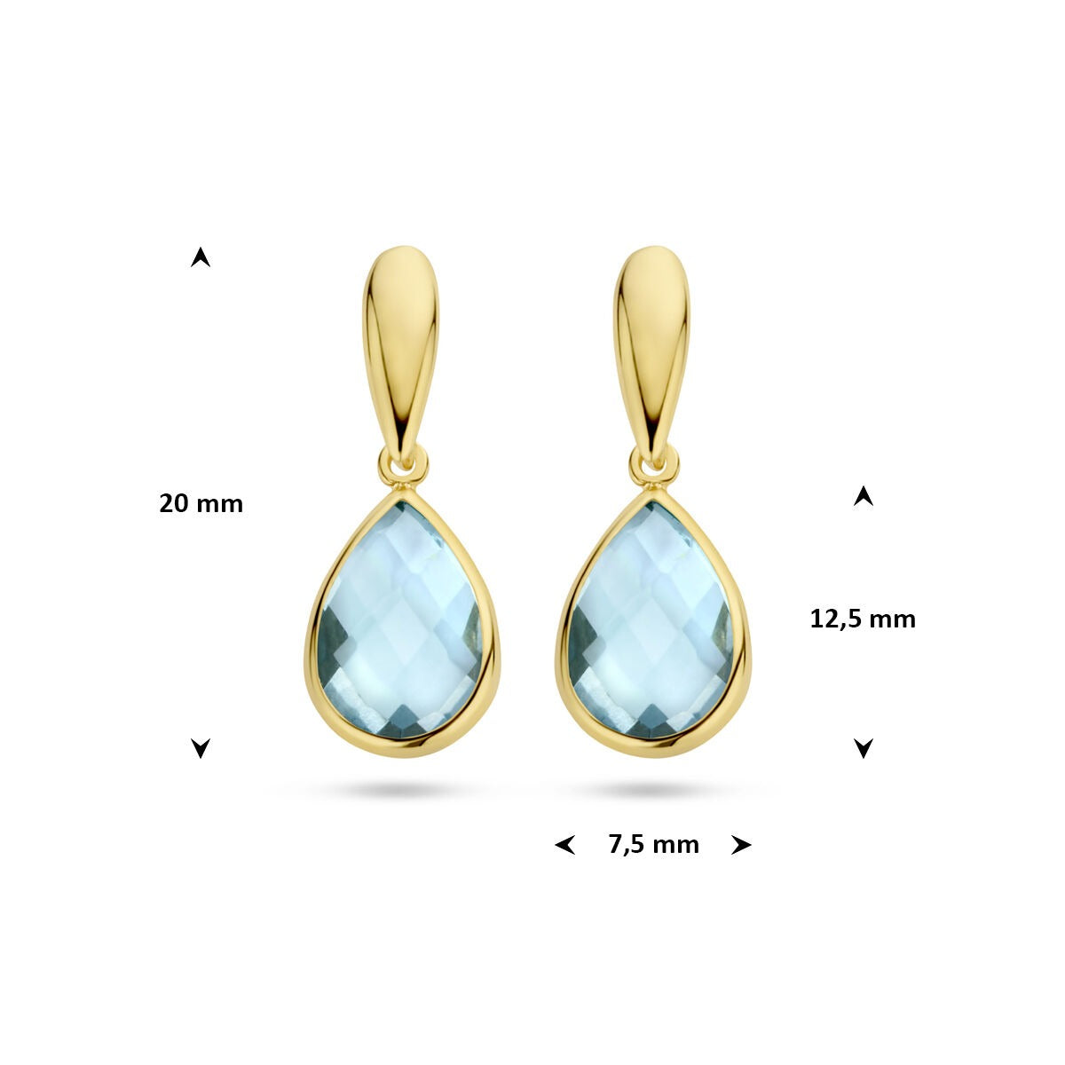 9k geelgouden oorhangers met blauwe topaas