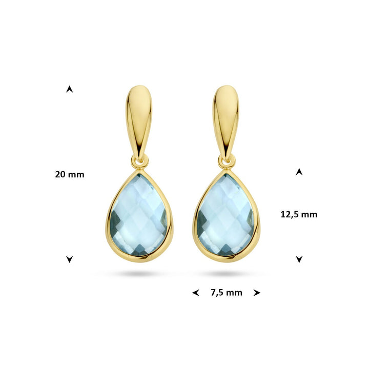 9k geelgouden oorhangers met blauwe topaas