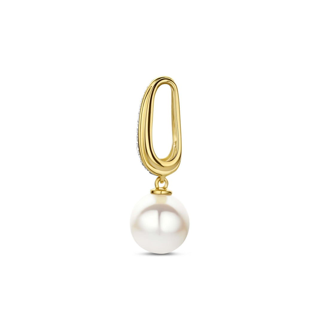 14k Geelgouden hanger met parel en diamant