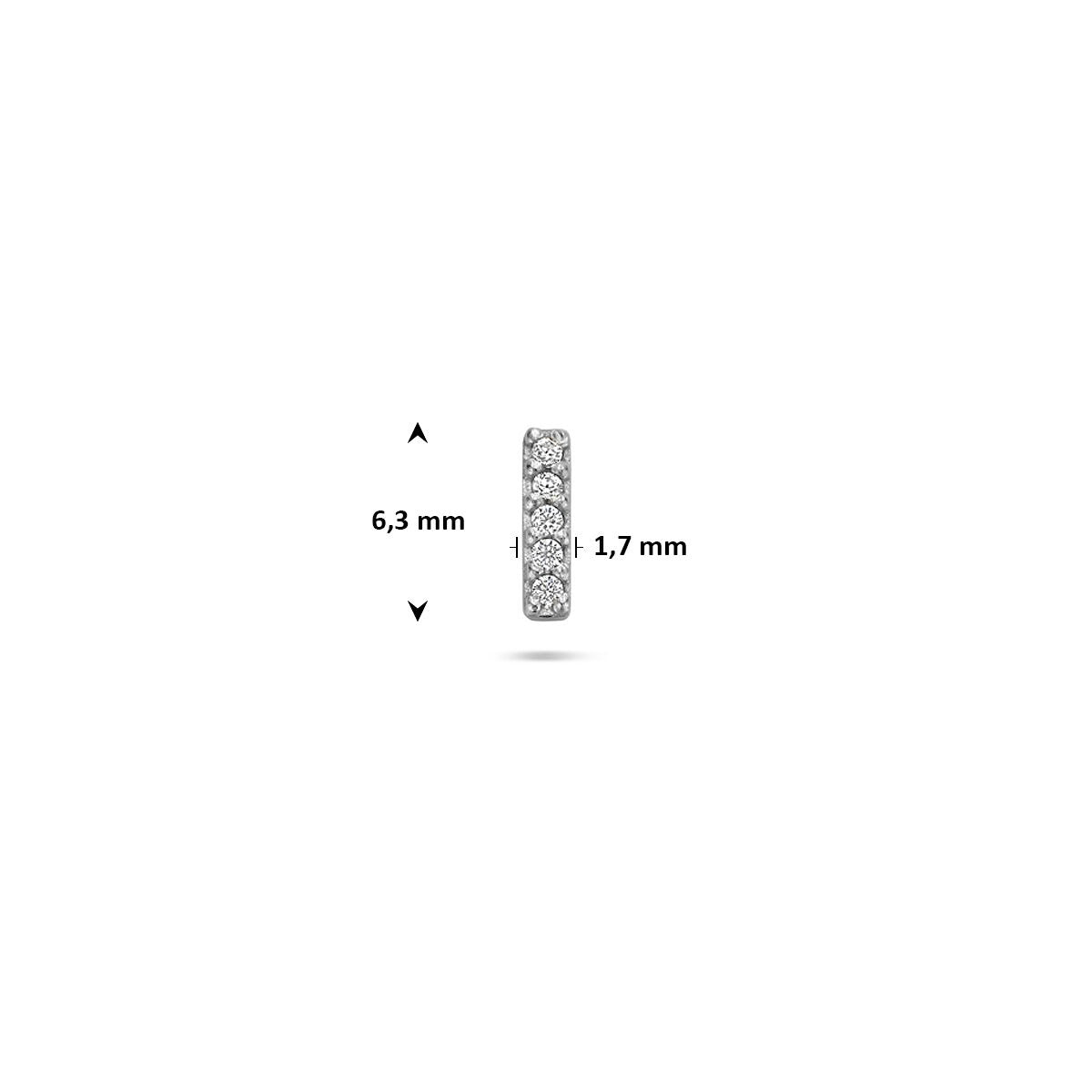 Gerhodineerd zilveren flat back piercing met zirkonia in balkvorm