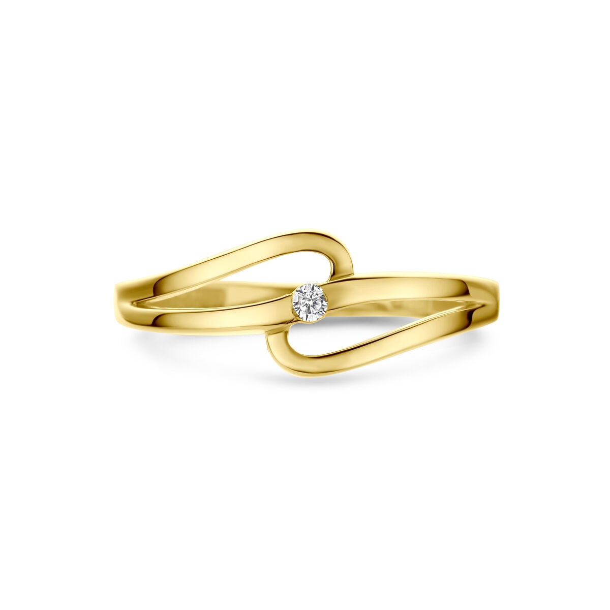 14k Geelgouden ring met zirkonia solitaire