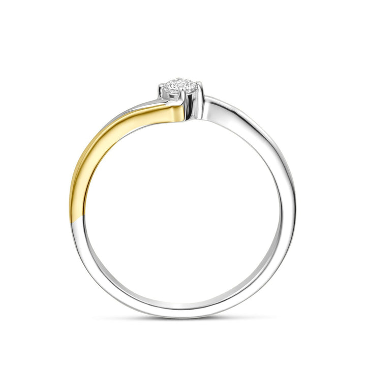 Bicolor gouden damesring met diamant – 14k geel- en witgoud