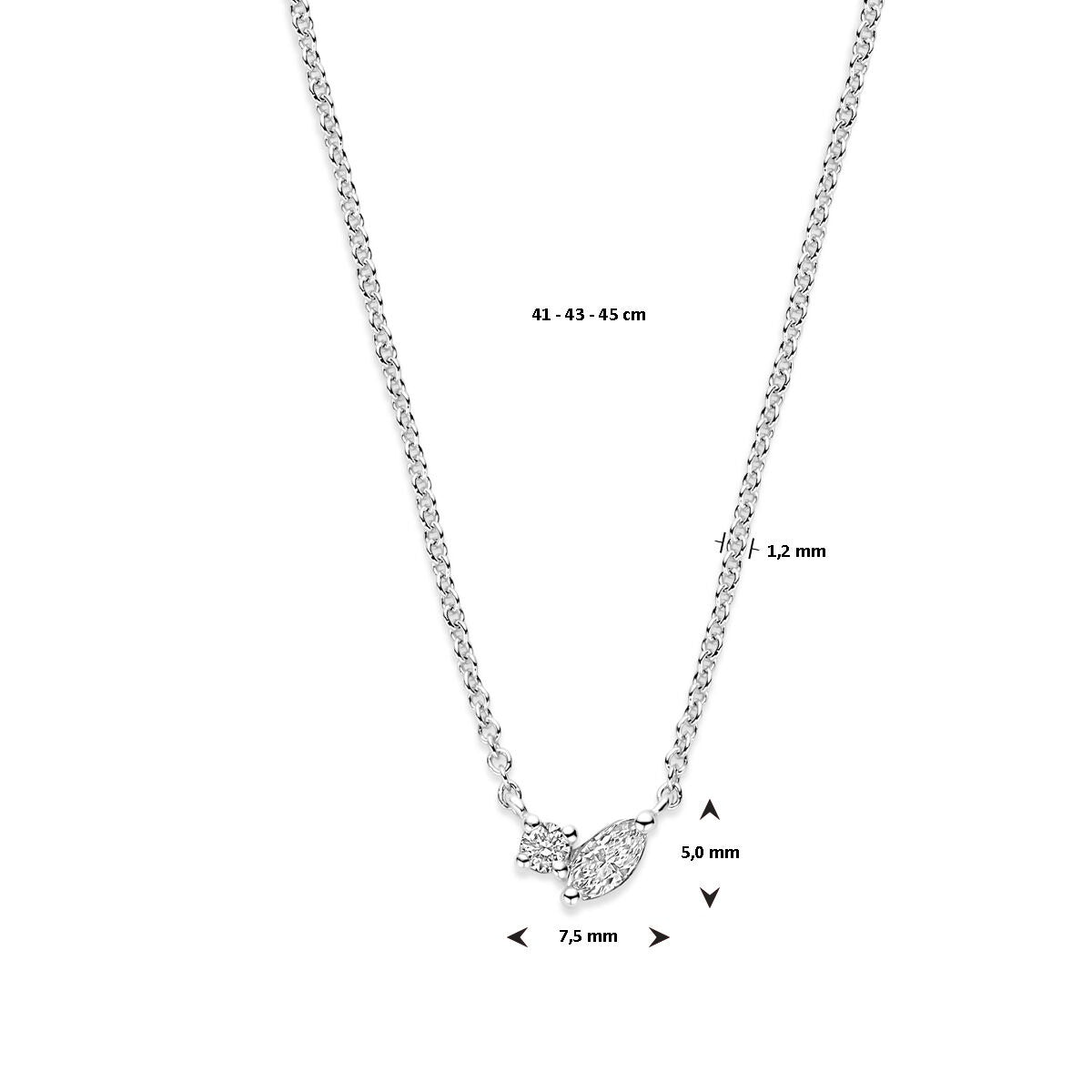 Witgouden dames ketting – 14k collier met marquise diamant