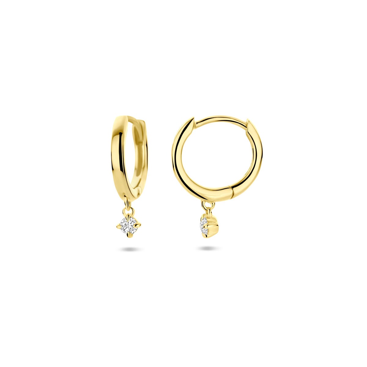 14k geelgouden oorringen met lab grown diamant 0.07ct (2x 0.035ct) h si 14,5 mm