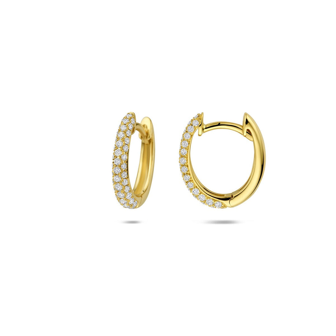 14k Geelgouden klapoorringen met diamant rij