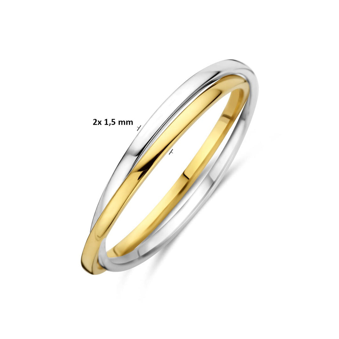 14k Bicolor geel- en witgouden ring – dubbele band in één ontwerp