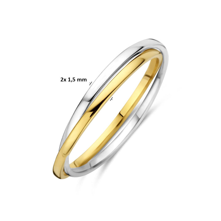 14k Bicolor geel- en witgouden ring – dubbele band in één ontwerp