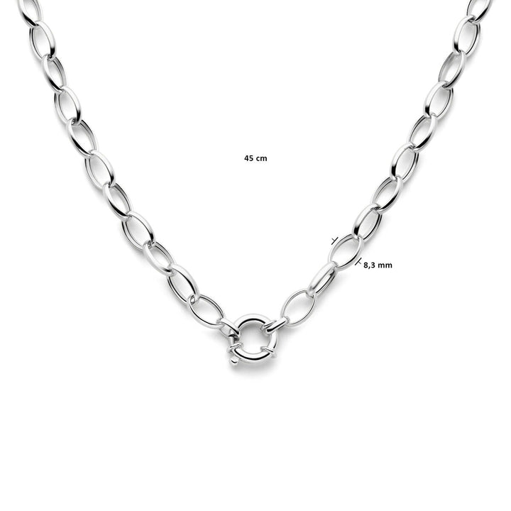 Van der Kooij Collection - necklace 8.3 mm 45 cm with large spring clasp silver rhodium plated