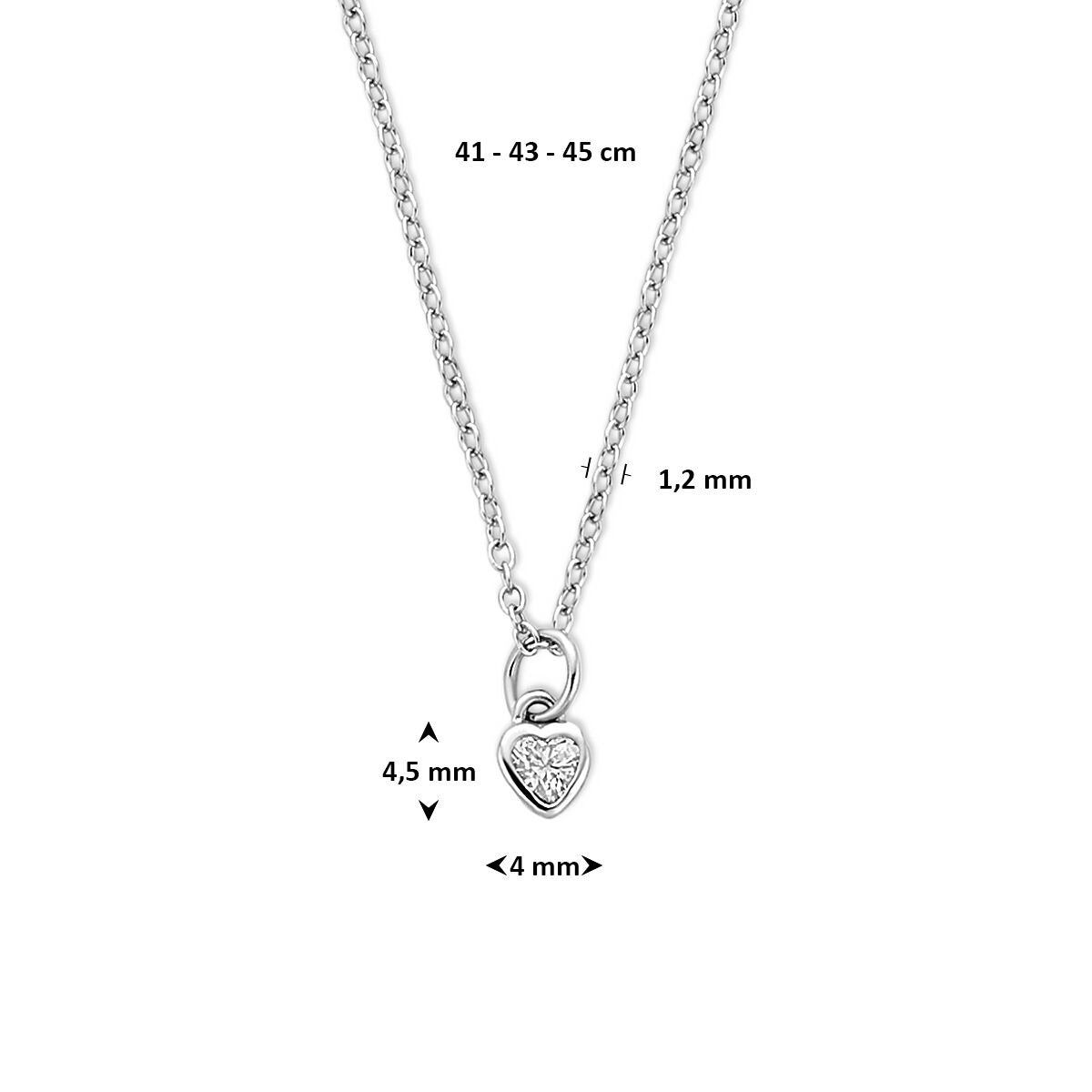 925 Zilveren ketting met hartje en zirkonia