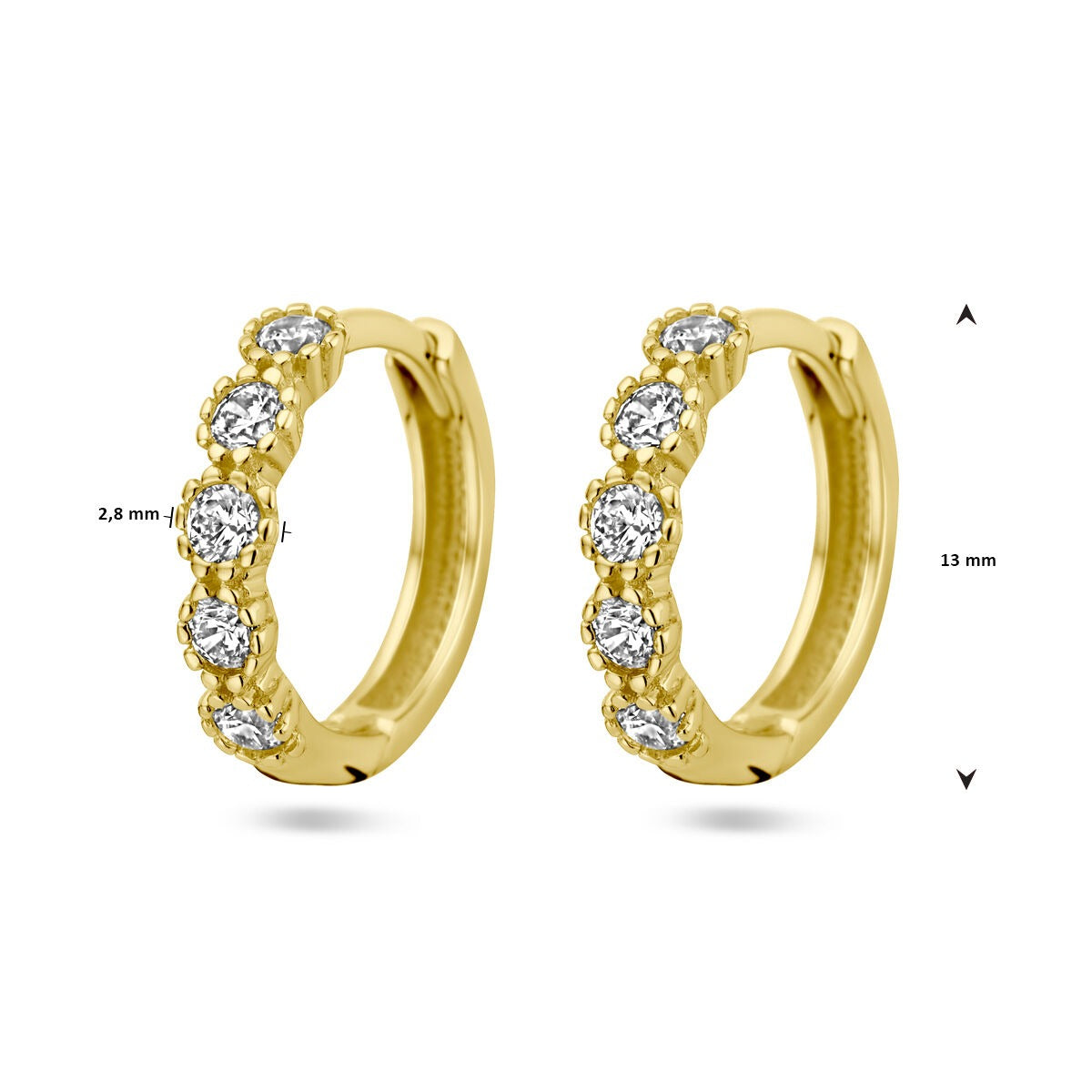 14k gouden dames klapoorringen met zirkonia – 13 mm