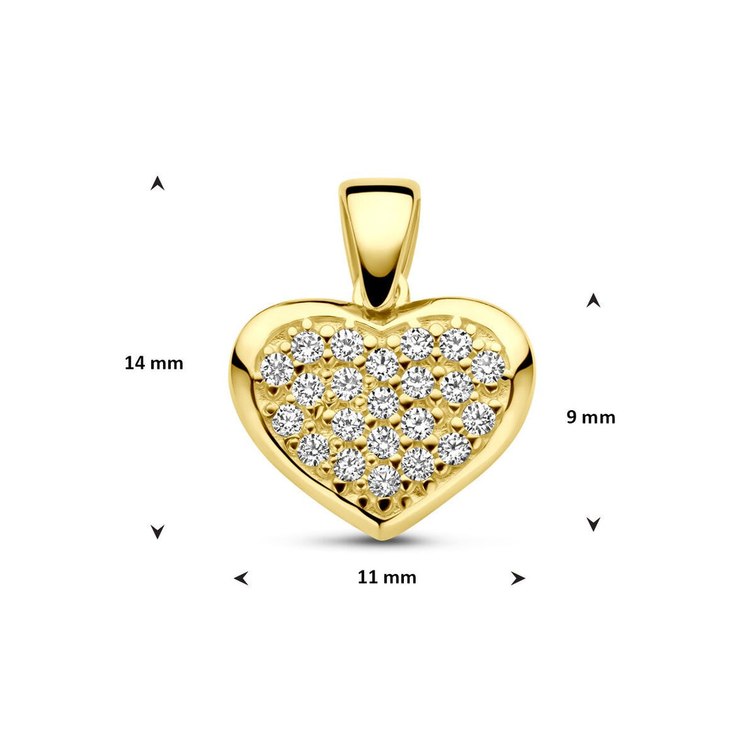 14k geelgouden hartvormige hanger met zirkonia – schitterende dameshanger vol liefde
