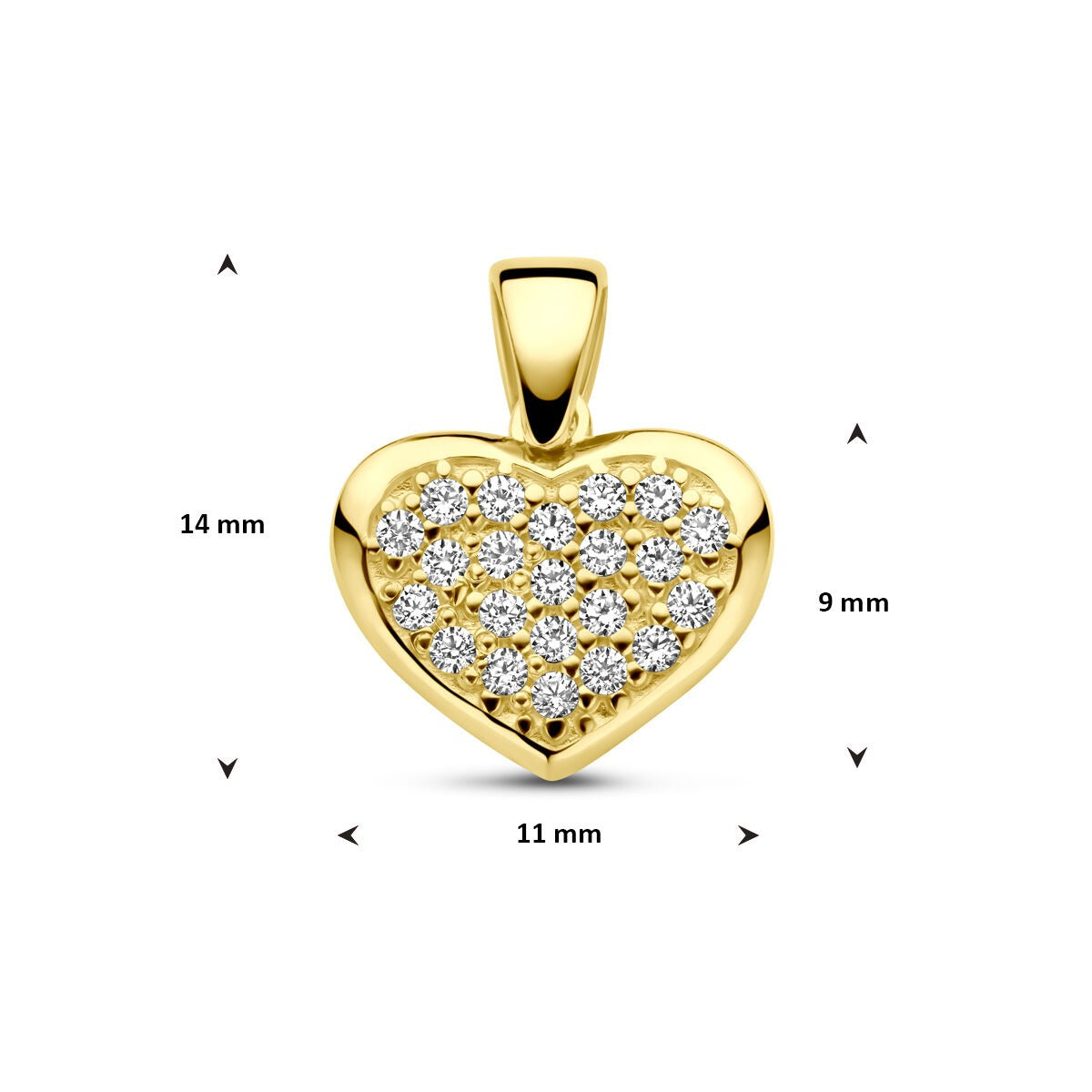14k geelgouden hartvormige hanger met zirkonia – schitterende dameshanger vol liefde