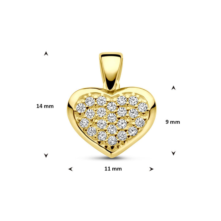 14k geelgouden hartvormige hanger met zirkonia – schitterende dameshanger vol liefde