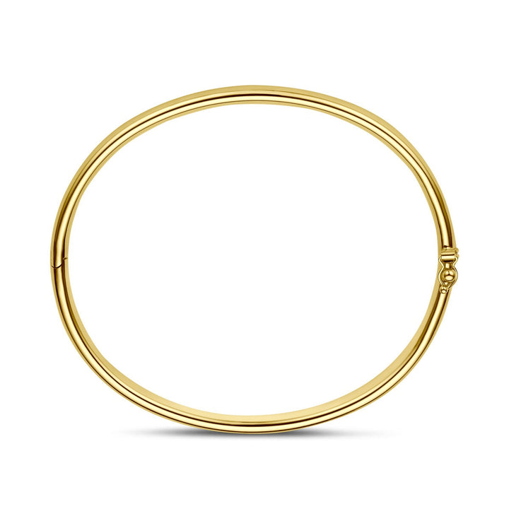 9k Geelgouden bangle armband met ovale buis en zilveren kern
