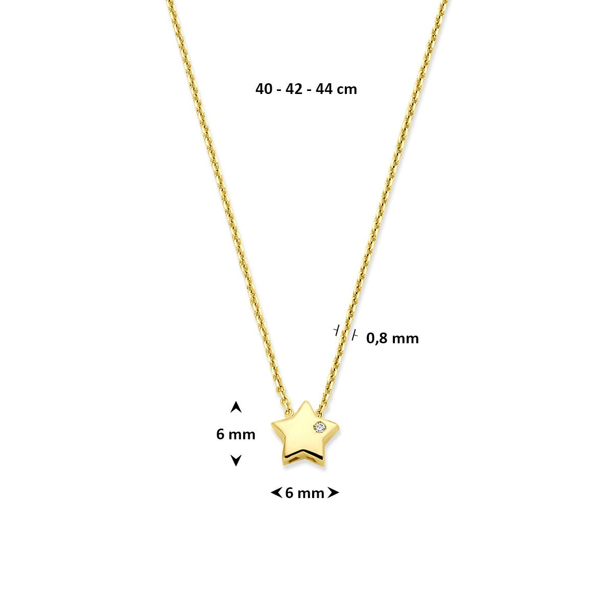 14k Geelgouden ketting met ster en lab grown diamant