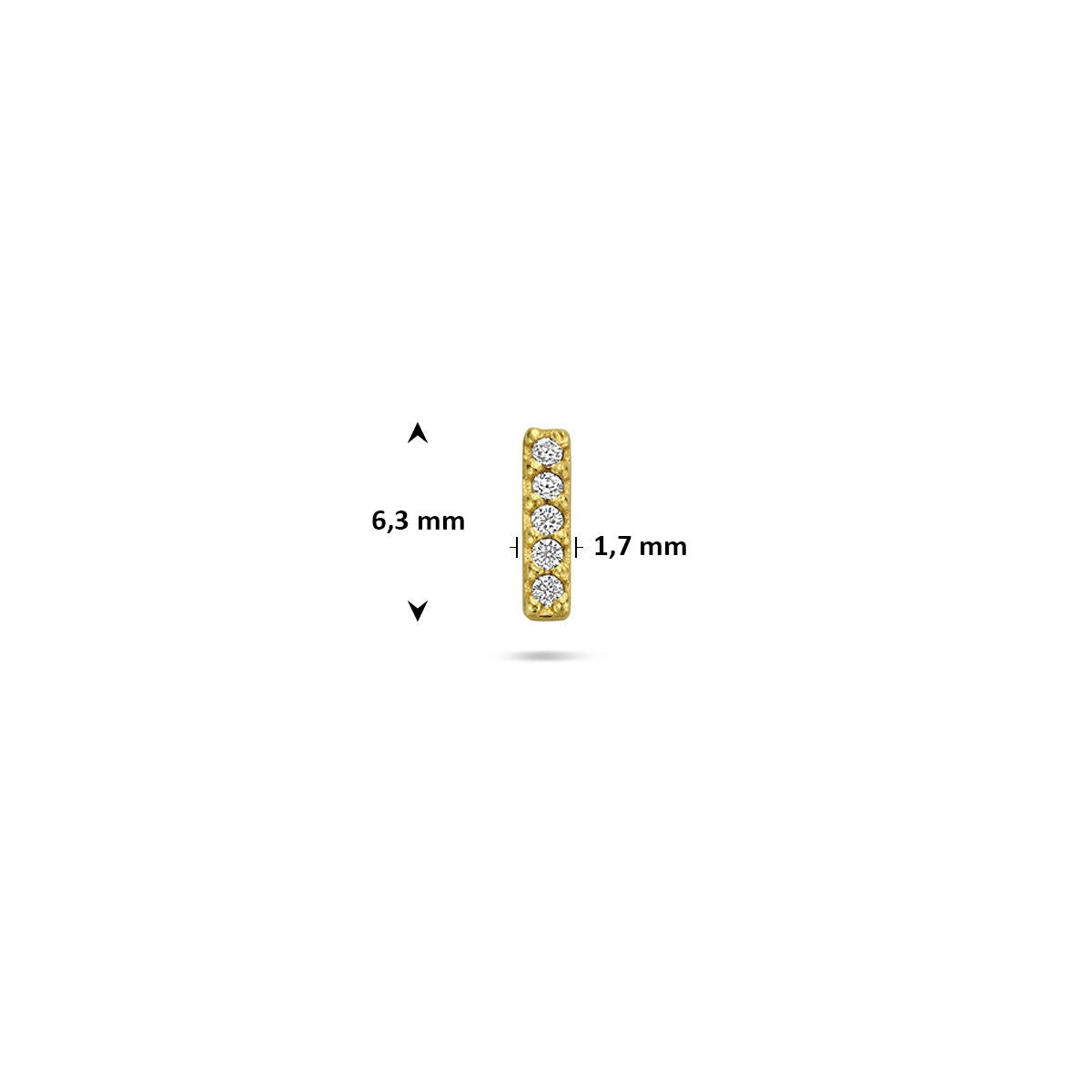 Verguld 925 zilveren flat back piercing met rechthoekige rij zirkonia