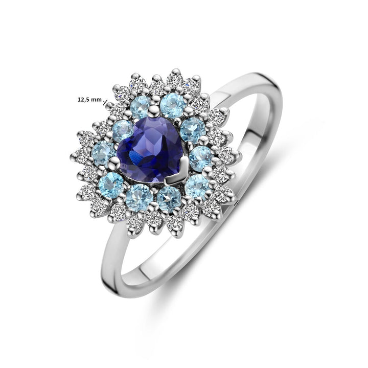 Witgouden ring met hartvorm – London blue topaas, ioliet en diamant