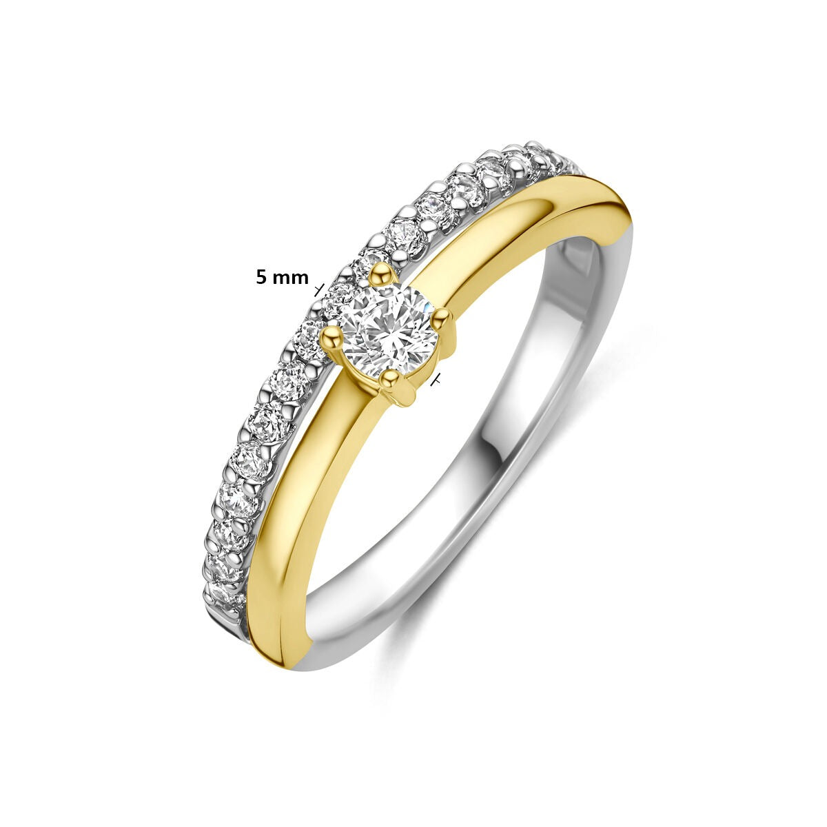 Verguld en gerhodineerd zilveren ring met zirkonia