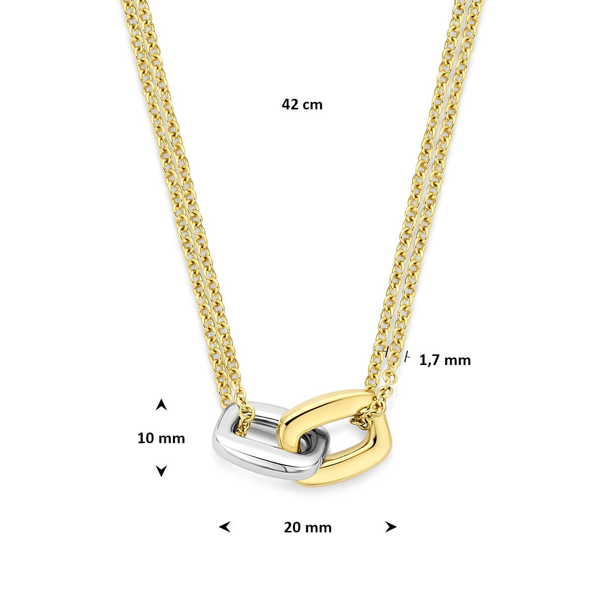 14k Bicolor gouden ketting met rechthoek hanger