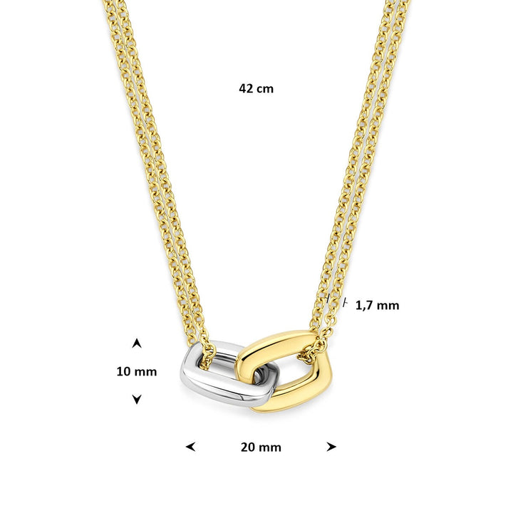 14k Bicolor gouden ketting met rechthoek hanger