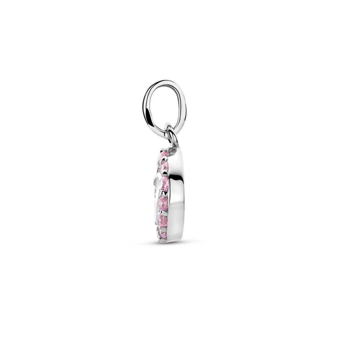 Zilveren hanger met roze emaille hart en zirkonia – 15 x 9 mm