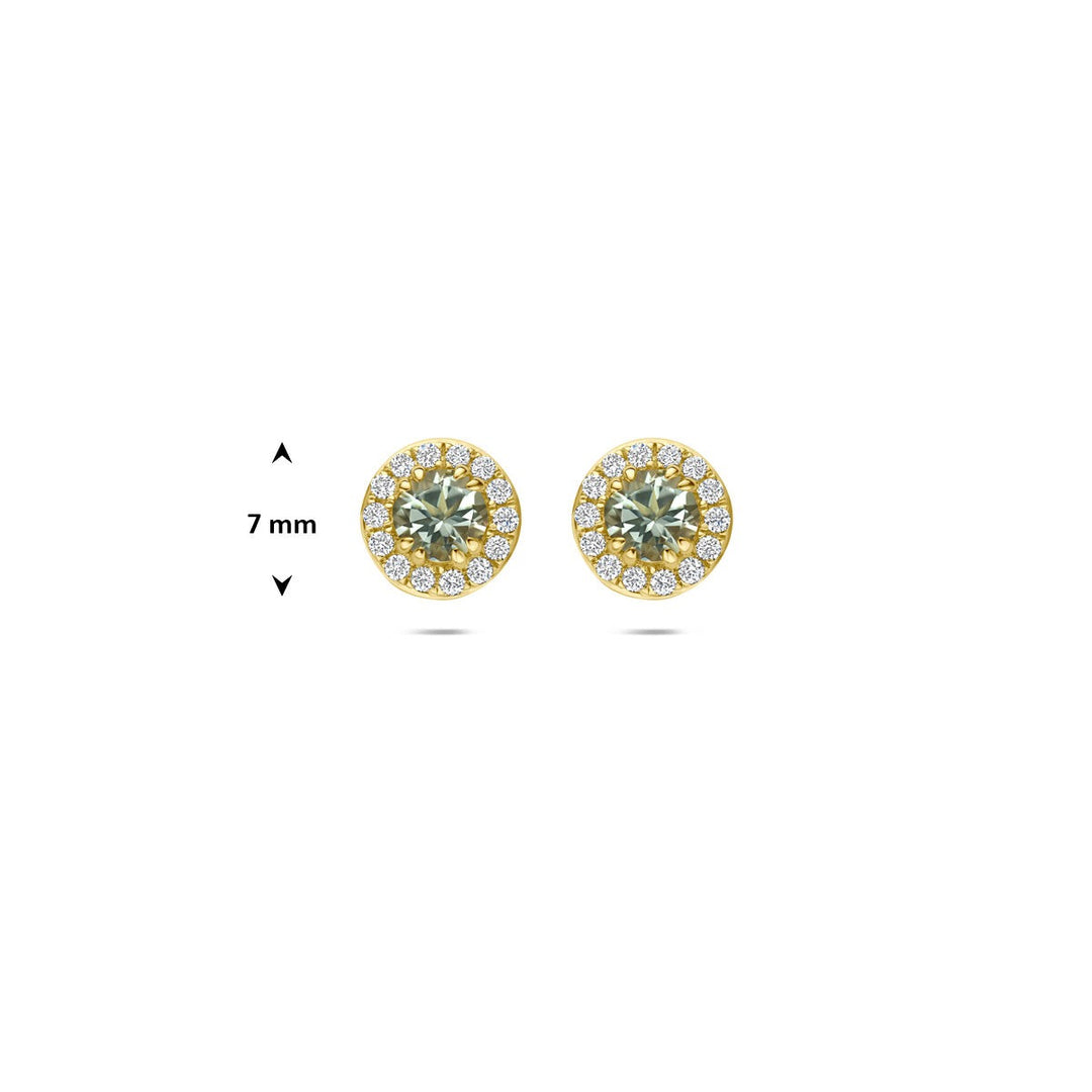 14k Geelgouden oorknoppen met groene amethist en lab grown diamant