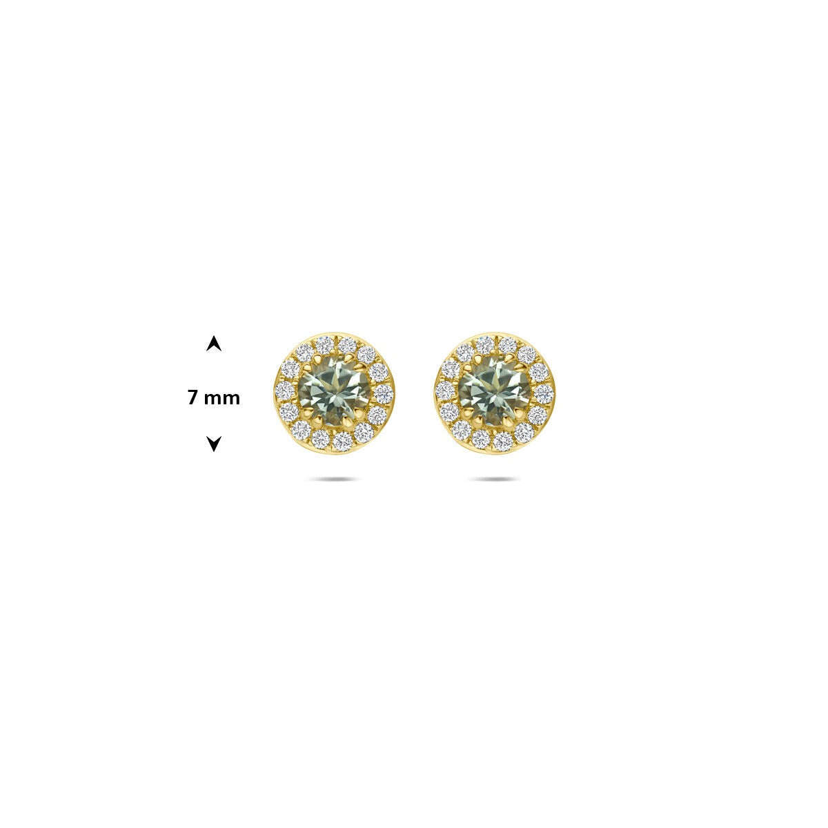 14k Geelgouden oorknoppen met groene amethist en lab grown diamant