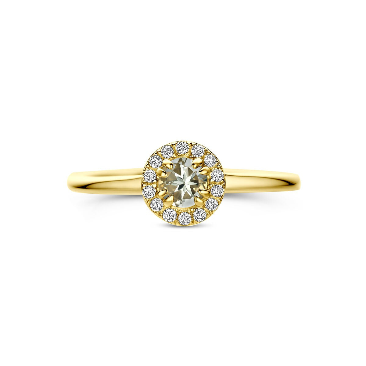 14k Geelgouden ring met groene amethist en lab grown diamant