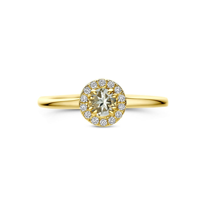 14k Geelgouden ring met groene amethist en lab grown diamant