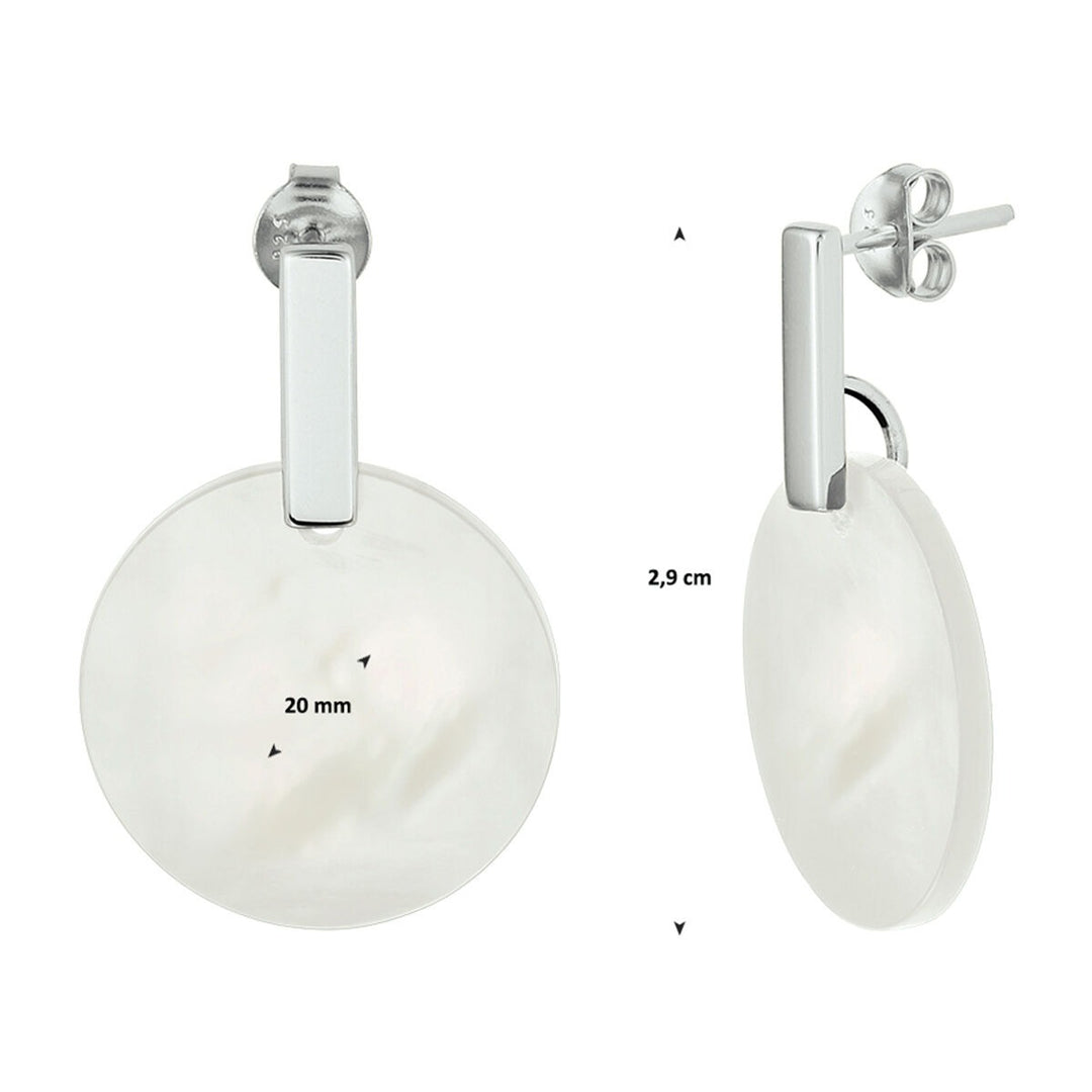 Zilveren oorhangers met ronde parelmoer – gerhodineerd 925