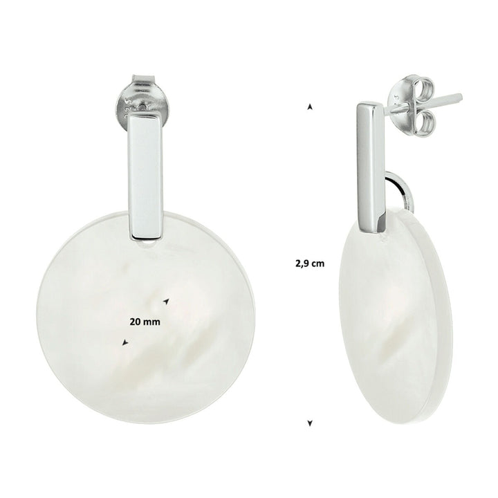 Zilveren oorhangers met ronde parelmoer – gerhodineerd 925