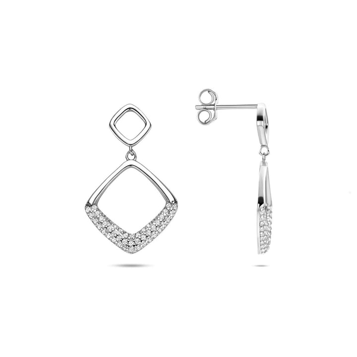 Zilveren oorhangers met zirkonia – gerhodineerd 925 zilver