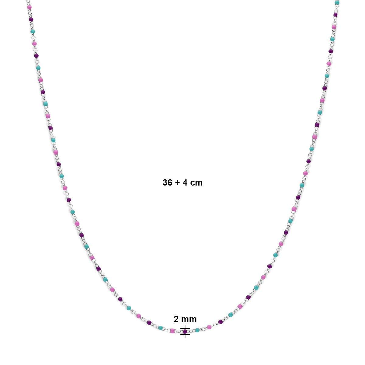 Gerhodineerd Zilveren Kindercollier met Emaille Bolletjes – 36-40cm