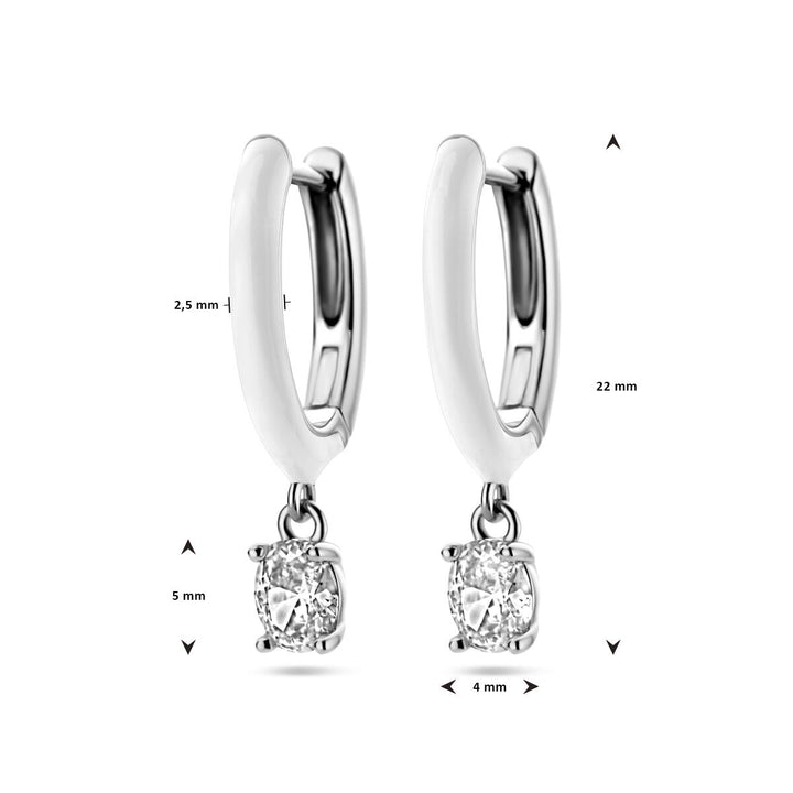 drop earrings zirconia and white enamel silver rhodium plated