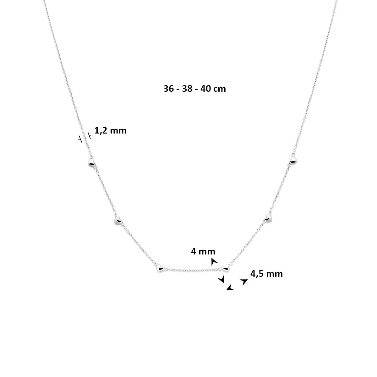 Zilveren kinder ketting met hartjes – gerhodineerd collier