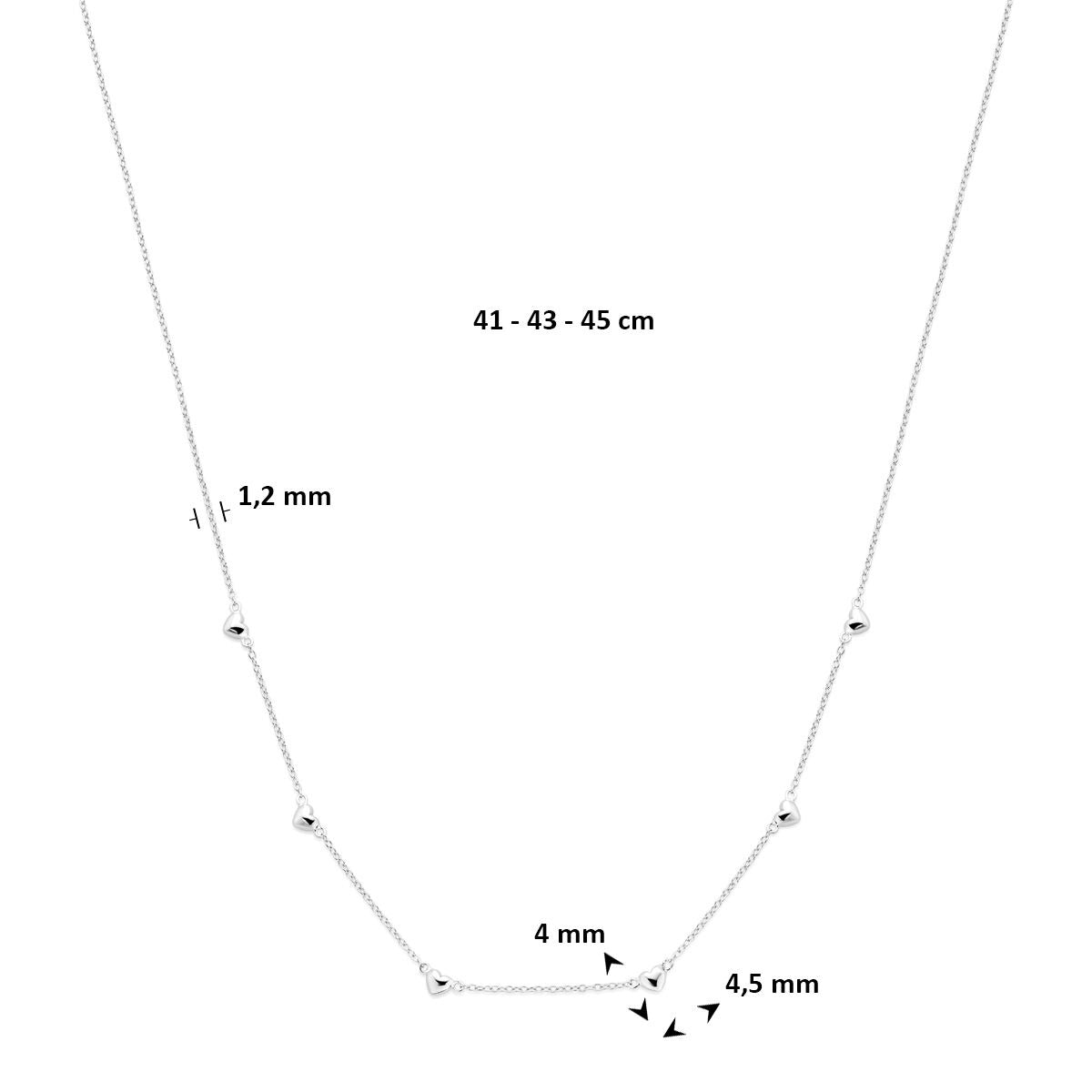 Zilveren dames ketting met hartjes – gerhodineerd collier 45 cm