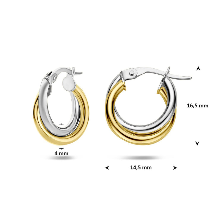 14k Bicolor Geel- en Witgouden Oorringen 4 mm Dames Scharniersluiting