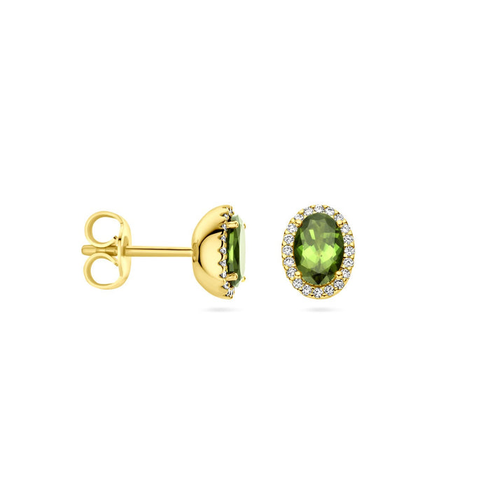 14k geelgouden oorknoppen met toermalijn en diamant