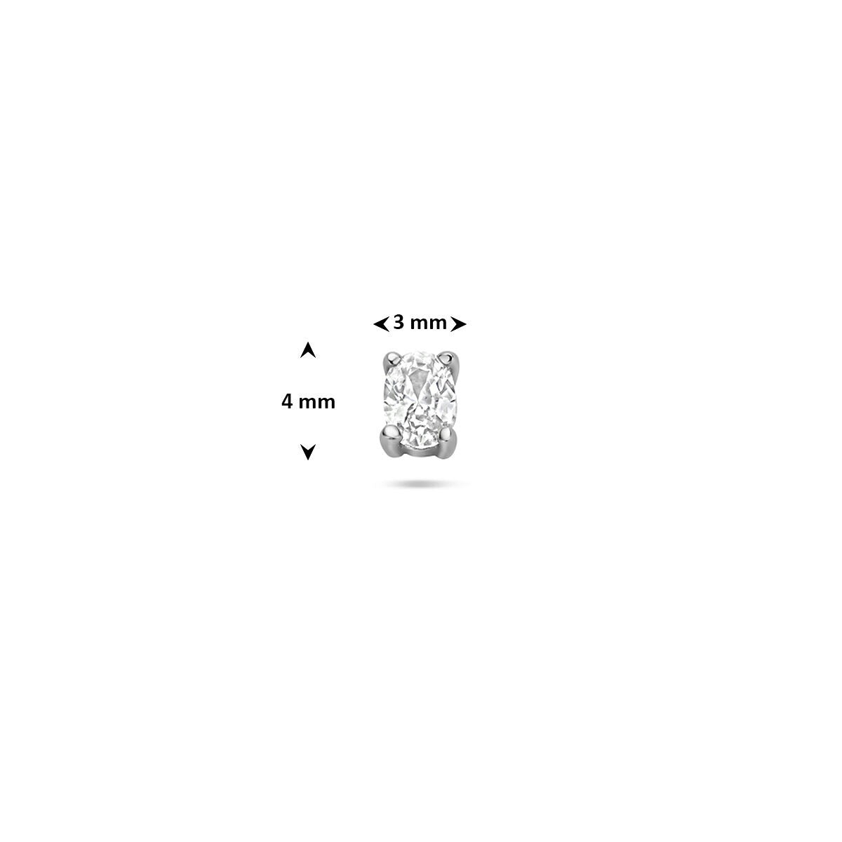 Gerhodineerd zilveren flat back piercing met ovale zirkonia